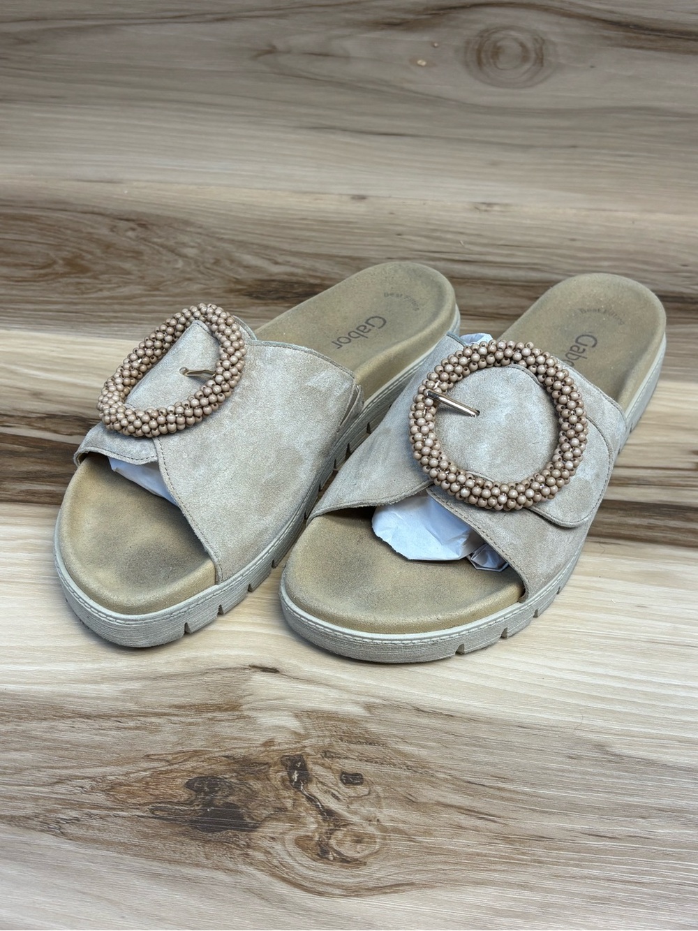Gabor Beaded Slide Sandal in Sand Suede women’s size 10